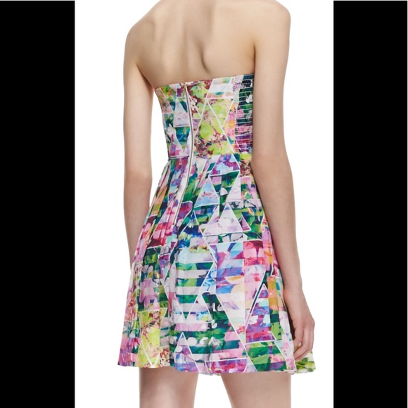 Amanda Uprichard Silk Strapless Geometric Garden Print Mini Dress Florals M - Picture 3 of 17